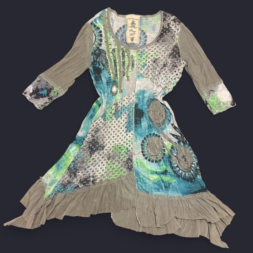Fleur De Lis Patchwork Boho Max Dress Anthropologie Fairycore Cottagecore S